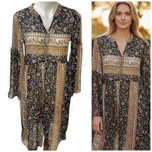 Lost + Wander Top Womens Small Boho Blouse Running Free Sheer Relaxed Floral